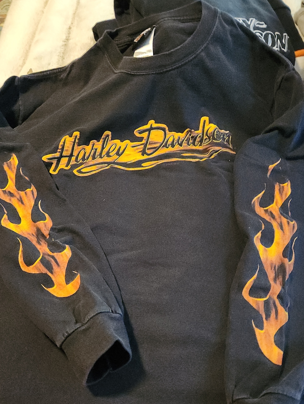 Harley-Davidson Black Long Sleeve Tee with Yellow-Orange Flame Logo